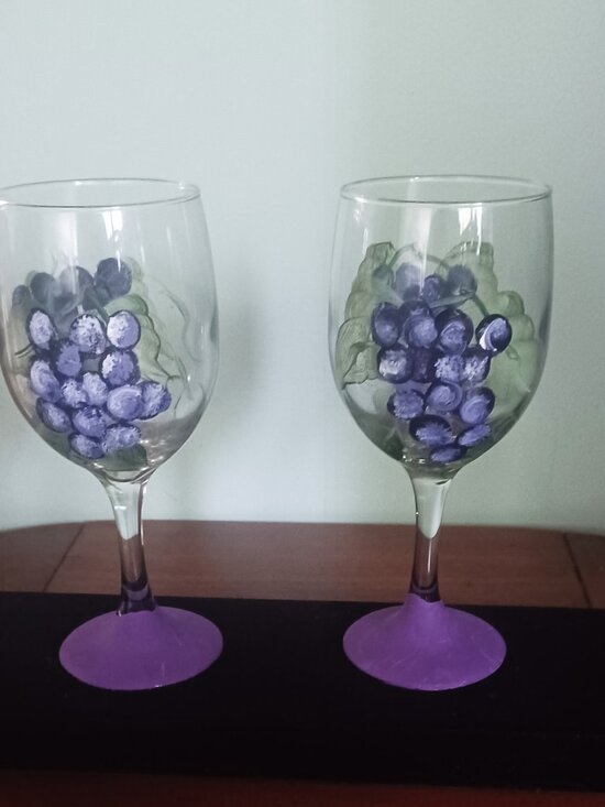 Other - Pair of Hand-Painted Wine Glasses (or all 4)